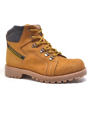 Rakerplus Hakiki Deri Sarı Bağcıklı Kürklü Postal