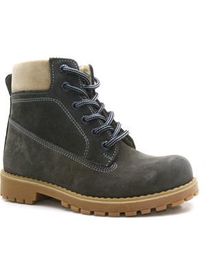 Rakerplus Neson Hakiki Deri Rahat Gri Fermuarlı Unisex Çocuk Bot