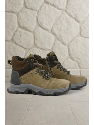 Rakerplus  Deri Kum Rengi Fermuarlı Trekking Çocuk Bot