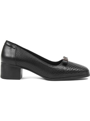 Celal Gültekin Kadın Siyah Kısa Kalın Topuklu Deri Ayakkabı