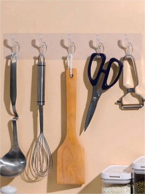 Zenvia 5'li Kendinden Yapışkanlı Güçlü Şeffaf Askılık - Kapı Arkası Mutfak Duvar Banyo As