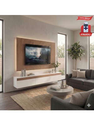 PlatinReyon Purelıne Ledli Duvar Tv Ünitesi 140 cm Ceviz Beyaz