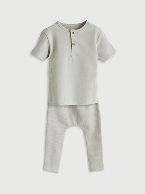 Lc Waikiki Yeni Sezon Düğmeli Erkek Bebek Tişört ve Tayt  2'li