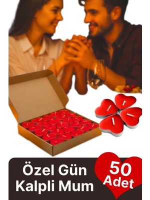 Svein Özel Gün Sevgili Romantik 14 Şubat Dekoratif Süsleme Organizasyon Kırmızı Kalpli Tealight Mum 50ADET