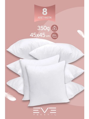 Eve Tekstil 8 Adet Throw Serisi Antialerjik %100 Silikon Elyaf Dolgulu Kırlent Iç Kare Yastık 45X45CM 350GR