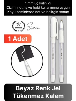Svein Özel Beyaz Renk Jel Mürekkepli Tükenmez Kalem Çizim Not Iş Yazı Kalemi Arkadaşa Öğretmen Hediye 1 mm