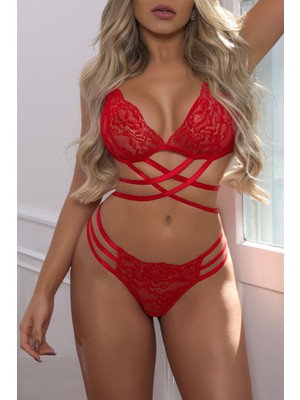 Zenvia Zen Kadın Kırmızı Dantel Özel Tasarım Şık Sütyen Külot Takımı ZNV212