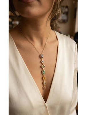 Hkursat Pirinç Renkli Zirkon Taşlı Model Gold Renk 7 Element Kadın Y Kolye