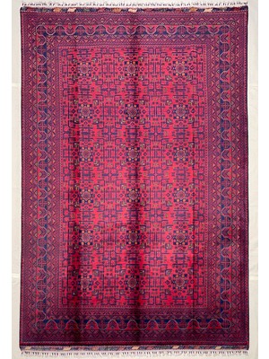 El Dokuma Orijinal Afgan Halı Bilicik Desenli 6 Metre Kare Kök Boya