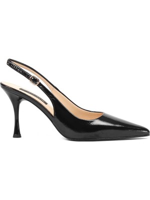 Celal Gültekin Kadın Siyah İnce Topuklu Rugan Deri Ayakkabı