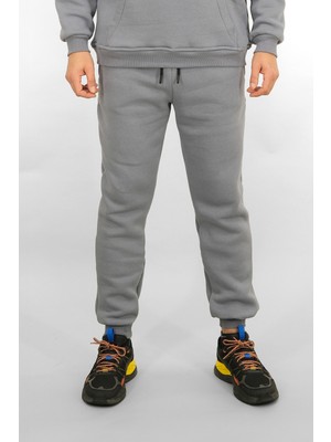 Souris Erkek Gri Eşofman Altı Rahat Kesim 3 Iplik Şardonlu Ipli Ribana Bel