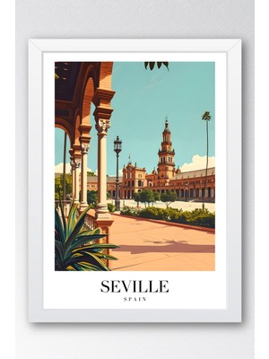 Seville Spain Vintage Seyahat Posteri Çerçeveli Tablo - Premium Endülüs Estetiği Elit Duvar Dekoru