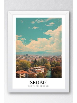 Skopje North Macedonia Vintage Seyahat Posteri Çerçeveli Tablo - Premium Üsküp Elit Duvar Dekoru