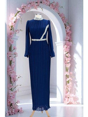 Amine Hüma Sima Abiye Elbise Lacivert