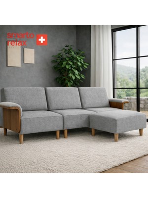 Smarto Relax Modüler Köşe Koltuk Takımı 270 cm (3’lü Koltuk + Puf) – Kolçaklı, Ahşap Iskelet, Polyester Kumaş, Ahşap Ayaklı – 4 Renk