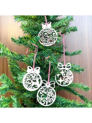 Selfbuysell 10 Parça Kırmızı Beyaz Ipli Fiyonk Model Ahşap Yılbaşı Ağaç Süsü (5324)