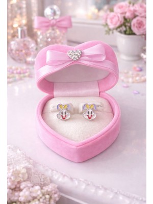 miraç gümüş takı atölyem 925 Ayar Gümüş Tavşan Detaylı Mineli Küpe . (Klipsli)