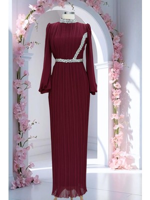 Amine Hüma Sima Abiye Elbise Bordo