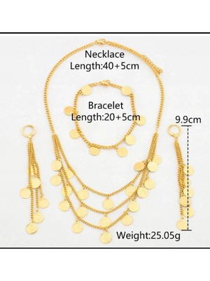 Shiklik 3’lü Takı Seti: Sıralı Pul Detaylı Kolye, Küpe ve Bileklik