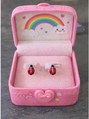 925 Ayar Gümüş Uğur Böcekli Mineli Çocuk Küpesi . (Klipsli)