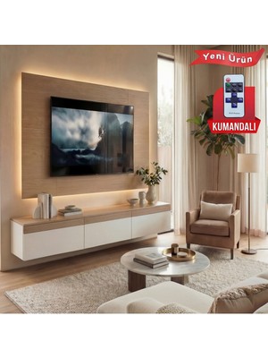 PlatinReyon Purelıne Ledli Duvar Tv Ünitesi 140 cm Meşe Beyaz