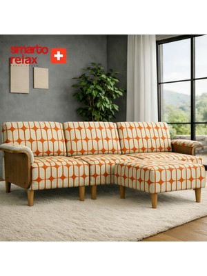 Smarto Relax Modüler Köşe Koltuk Takımı 270 cm (3’lü Koltuk + Puf) – Kolçaklı, Ahşap Iskelet, Polyester Kumaş, Ahşap Ayaklı – 4 Renk