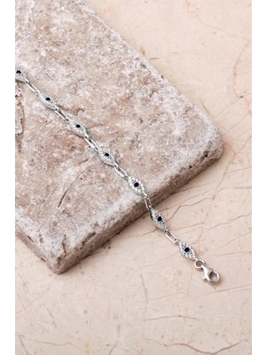 Sümer Telkari 925 Ayar Gümüş Taşlı Sıralı Göz Bileklik 4857