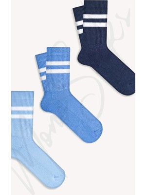 Çizgili Taban Altı Havlu Fitilli Tenis Çorap 3'lü