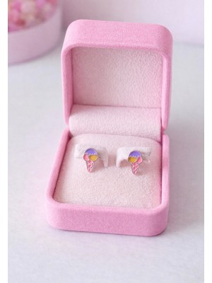 925 Ayar Gümüş Dondurm Detaylı Mineli Çocuk Küpesi . (Klipsli)