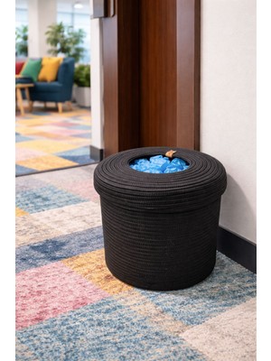 Kapaklı Siyah Hasır Galoş Kutusu & Kuru Çöp Sepeti Çorap Sepeti Çok Amaçlı Organizer (30 × 30 Cm)