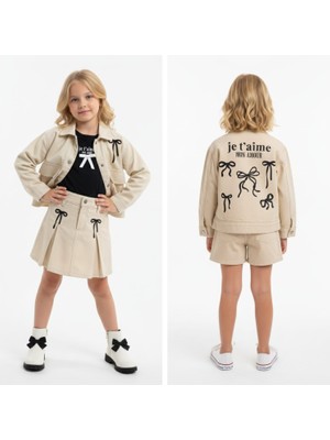 Dmb Kız Arka Fiyonk Nakışlı Keten Ceket  26YDMB-9070