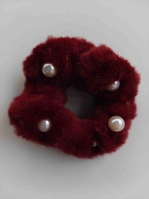 Makmery Peluş Simit  Toka Üzeri Inci Detaylı Bordo