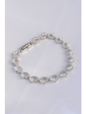 Vip Seri Hkursat Pirinç Zirkon Taşlı Gümüş Renk Arpa Model Bileklik