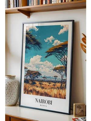 E2 Nova Nairobi Kenya Vintage Seyahat Posteri Çerçeveli Tablo - Premium Afrika Savana Elit Duvar Dekoru