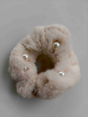 Makmery Peluş Simit Toka Inci Detaylı Krem