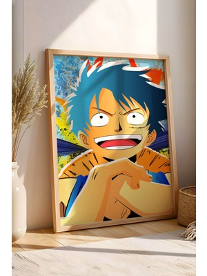 E2 Nova One Piece Luffy Pop-Art Çerçeveli Tablo - Premium Genç Odası Renkli Anime Sanat Duvar Dekoru Poster