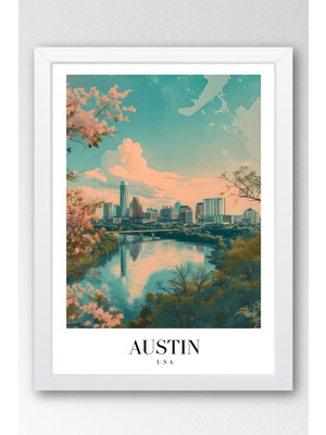 E2 Nova Austin Usa Vintage Seyahat Posteri Çerçeveli Tablo - Premium Şehir Manzaralı Elit Duvar Dekoru