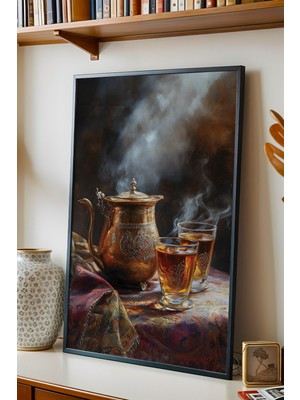 E2 Nova Premium Antika Ibrik ve Ince Belli Çay Çerçeveli Tablo - Otantik Çay Ocağı ve Ramazan Özel Dekor