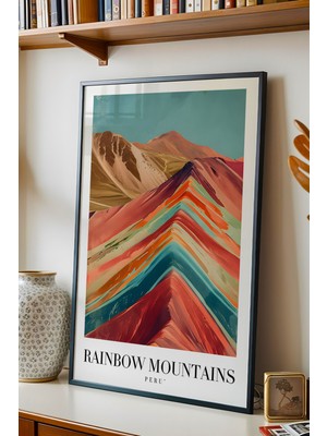 E2 Nova Rainbow Mountains Peru Vintage Seyahat Posteri Çerçeveli Tablo - Premium Gökkuşağı Dağları Dekor