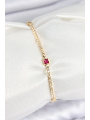 Hkursat Pirinç Zirkon Taşlı Kare Model Gold Renk Kadın Bilekilk