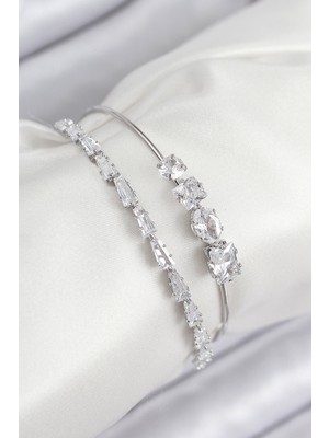 Hkursat Pirinç Zirkon Taşlı Su Yolu Model Gümüş Renk Kadın Bileklik