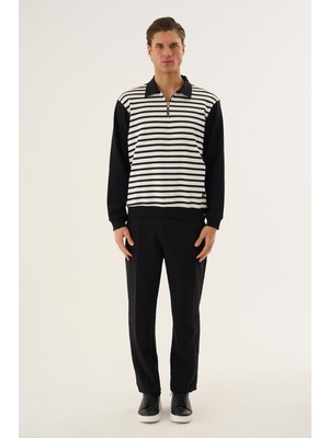 Alexander Gardi Çizgili Yarım Fermuarlı Polo Yaka Uzun Kollu Sweatshirt