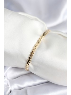 Hkursat Pirinç Gold Renk Yassı Zincir Model Kadın Bileklik