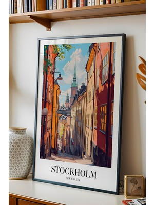 E2 Nova Stockholm Sweden Vintage Seyahat Posteri Çerçeveli Tablo - Premium Gamla Stan Elit Duvar Dekoru