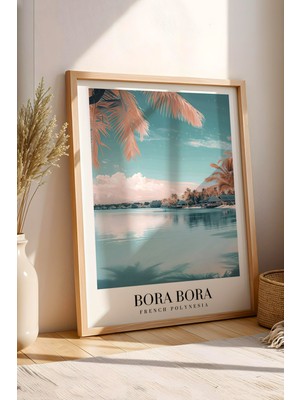 E2 Nova Bora Bora French Polynesia Vintage Seyahat Posteri Çerçeveli Tablo - Premium Tropikal Duvar Dekoru