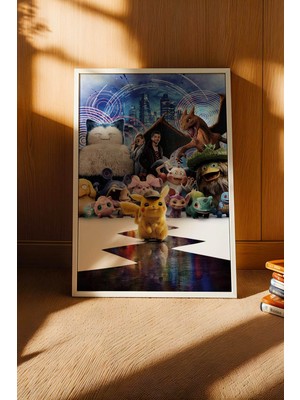E2 Nova Detective Pikachu & Friends Çerçeveli Tablo - Lüks Realistik Pokemon Kolaj Modern Sinematik Poster