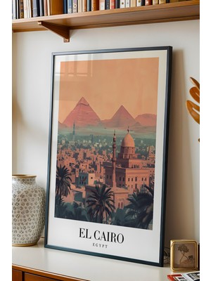 Cairo Egypt Vintage Seyahat Posteri Çerçeveli Tablo - Premium Piramitler Elit Duvar Dekoru