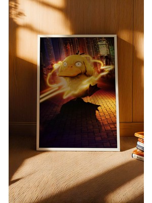 E2 Nova Psyduck Neon Psişik Güç Çerçeveli Tablo - Lüks Realistik Pokemon Anime Modern Şehir Duvar Dekoru