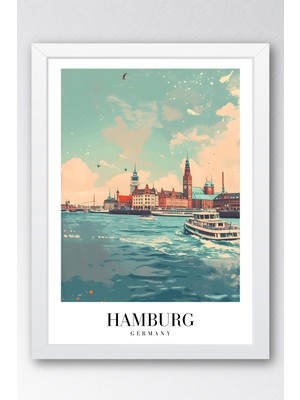 E2 Nova Hamburg Germany Vintage Seyahat Posteri Çerçeveli Tablo - Premium Elbe Nehri Elit Duvar Dekoru