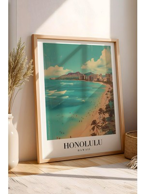 E2 Nova Honolulu Hawaii Vintage Seyahat Posteri Çerçeveli Tablo - Premium Tropikal Sahil Elit Duvar Dekoru